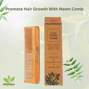 Greenarys Neem Wood Comb – Dual Teeth | Natural Hair Care from Root to Tip
