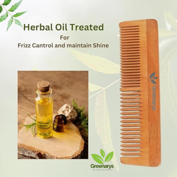 Greenarys Neem Wood Comb – Dual Teeth | Natural Hair Care from Root to Tip - Image 2
