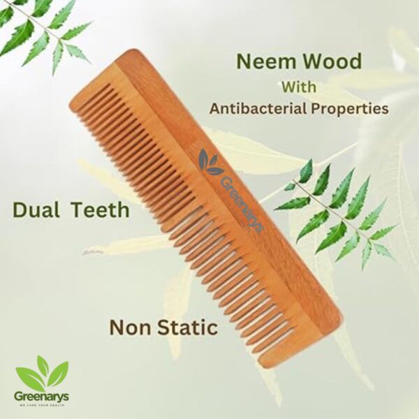 Greenarys Neem Wood Comb – Dual Teeth | Natural Hair Care from Root to Tip - Image 3